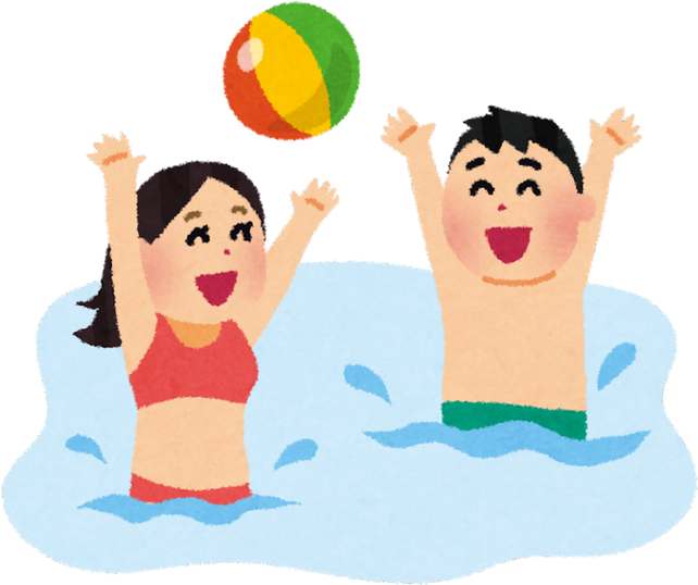 Illustration of a Boy and Girl Playing with a Beach Ball in the Water