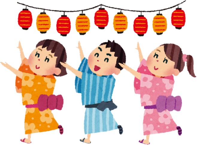 Illustration of Children Dancing in a Bon Odori Festival
